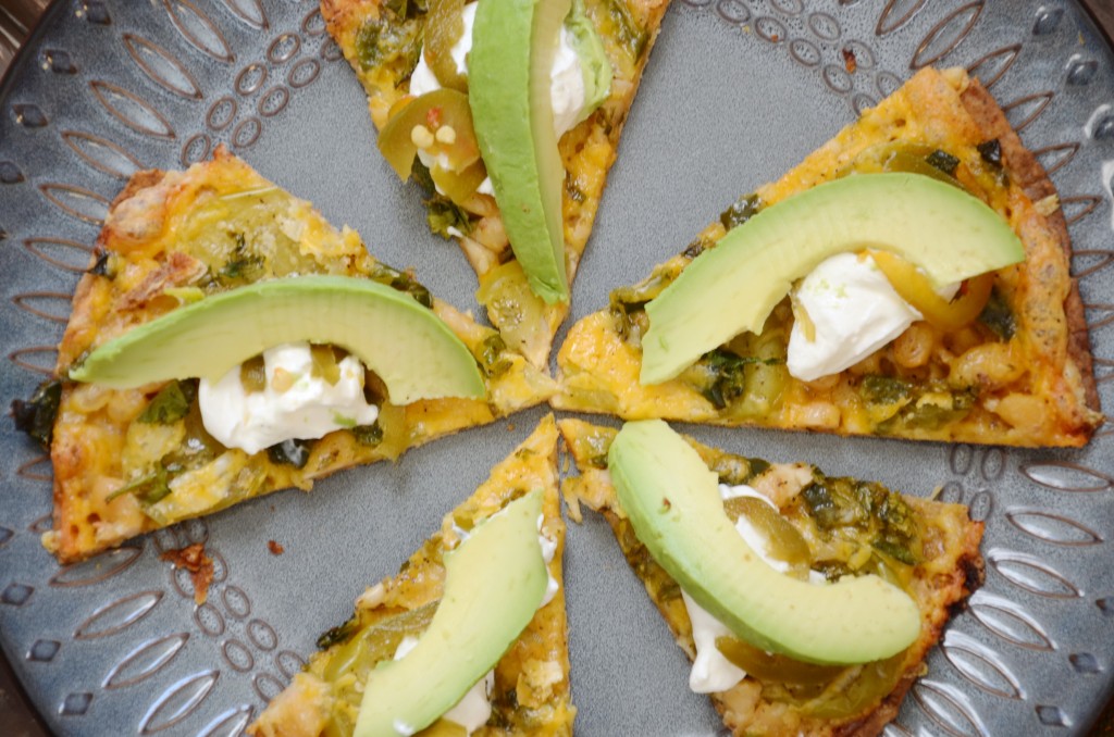 Tomatilla Tostada topped with yummy sour cream, jalapenos and avacado