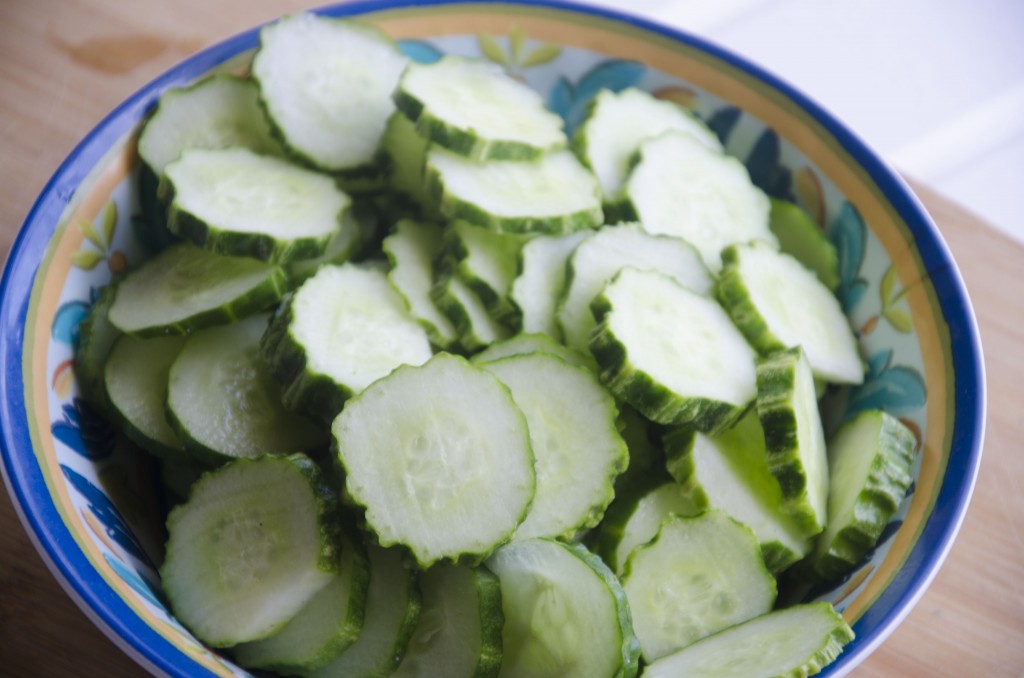 Sliced cucumbers for Creamy Yogurt Cucumber Salad