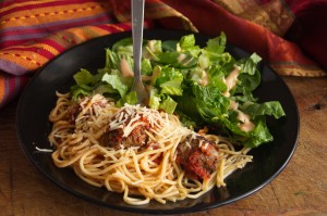 Spaghetti with Green Chile Meatballs